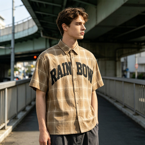 Puff Print Plaid Short Sleeve Shirt | Loose Boxy Fit | Street Casual Daily Wear | Custom Streetwear
