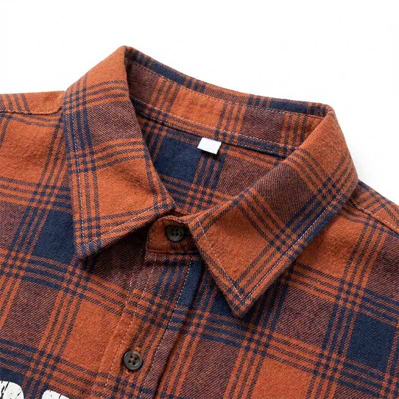 Short Sleeve Plaid Screen Print Shirt