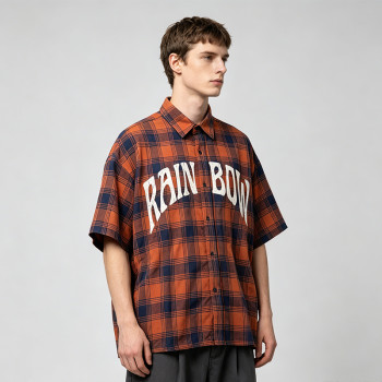 Short Sleeve Plaid Screen Print Shirt | Vintage Crack Print | Daily Street Outfit | OEM Streetwear