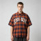 Short Sleeve Plaid Screen Print Shirt | Vintage Crack Print | Daily Street Outfit | OEM Streetwear