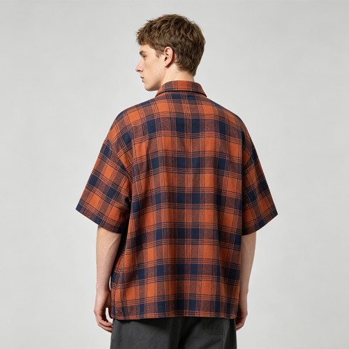 Short Sleeve Plaid Screen Print Shirt | Vintage Crack Print | Daily Street Outfit | OEM Streetwear