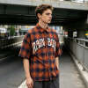 Short Sleeve Plaid Screen Print Shirt | Vintage Crack Print | Daily Street Outfit | OEM Streetwear