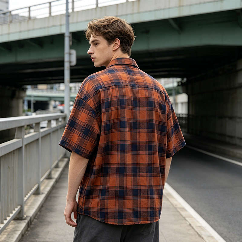 Short Sleeve Plaid Screen Print Shirt