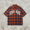 Short Sleeve Plaid Screen Print Shirt | Vintage Crack Print | Daily Street Outfit | OEM Streetwear