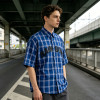 Silicone Print Plaid Short Sleeve Shirt | Loose Boxy Fit | Woven Cotton Fabric | OEM Streetwear