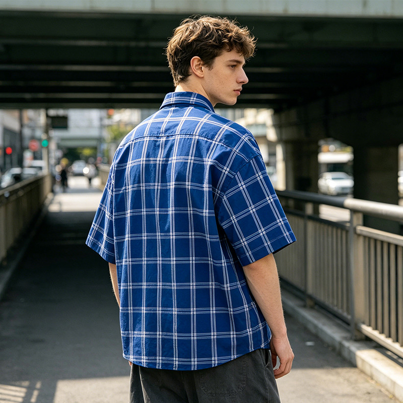 Silicone Print Plaid Short Sleeve Shirt