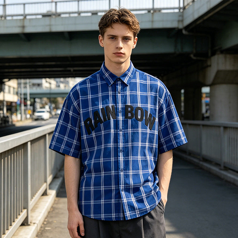 Silicone Print Plaid Short Sleeve Shirt