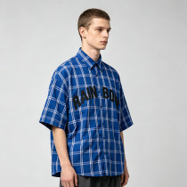 Silicone Print Plaid Short Sleeve Shirt | Loose Boxy Fit | Woven Cotton Fabric | OEM Streetwear
