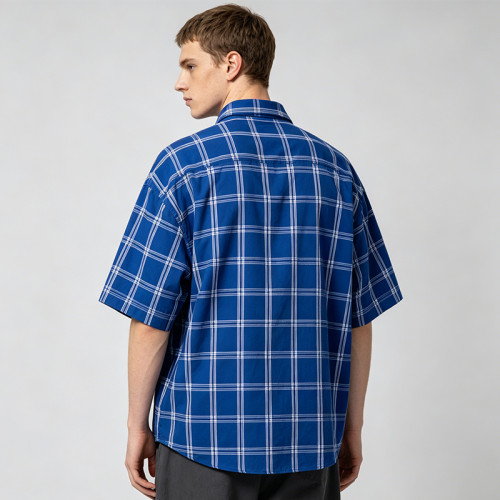 Silicone Print Plaid Short Sleeve Shirt | Loose Boxy Fit | Woven Cotton Fabric | OEM Streetwear