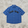 Silicone Print Plaid Short Sleeve Shirt | Loose Boxy Fit | Woven Cotton Fabric | OEM Streetwear