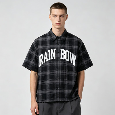 Screen Print Plaid Short Sleeve Shirt | Cotton blend Plaid Fabric | Streetwear Daily Outfit | Streetwear Manufacturer
