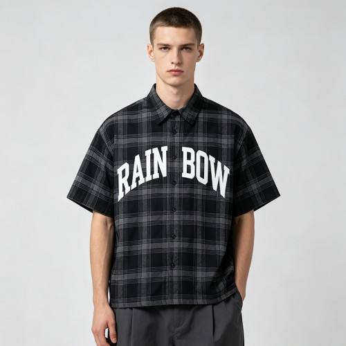 Screen Print Plaid Short Sleeve Shirt | Cotton blend Plaid Fabric | Streetwear Daily Outfit | Streetwear Manufacturer