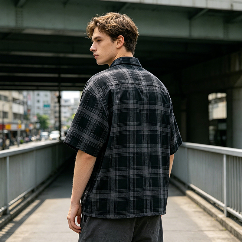 Screen Print Plaid Short Sleeve Shirt