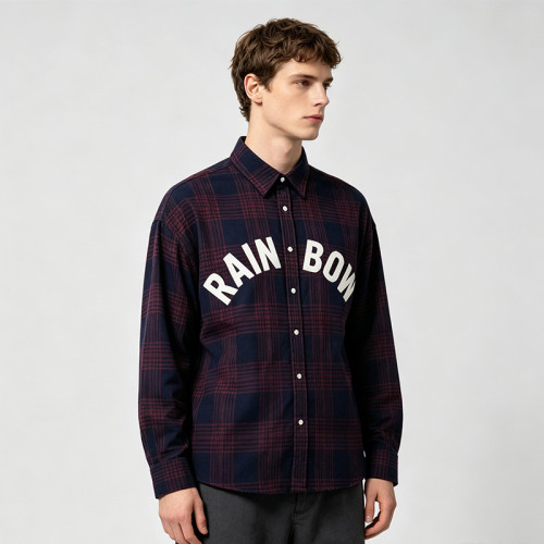 Plaid Shirt With Towel Embroidery | Oversized Fit | Street Daily Wear | Custom Streetwear Manufacturer