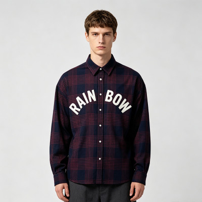 Plaid Shirt With Towel Embroidery | Oversized Fit | Street Daily Wear | Custom Streetwear Manufacturer