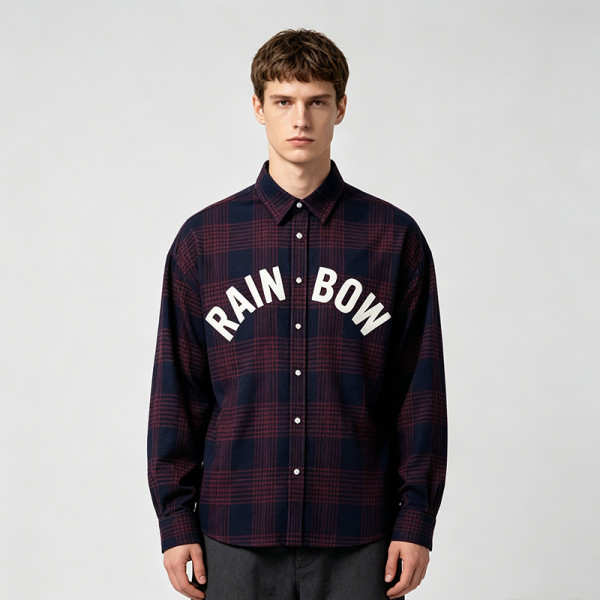 Plaid Shirt With Towel Embroidery | Oversized Fit | Street Daily Wear | Custom Streetwear Manufacturer
