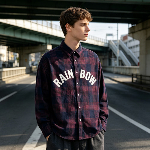 Plaid Shirt With Towel Embroidery | Oversized Fit | Street Daily Wear | Custom Streetwear Manufacturer