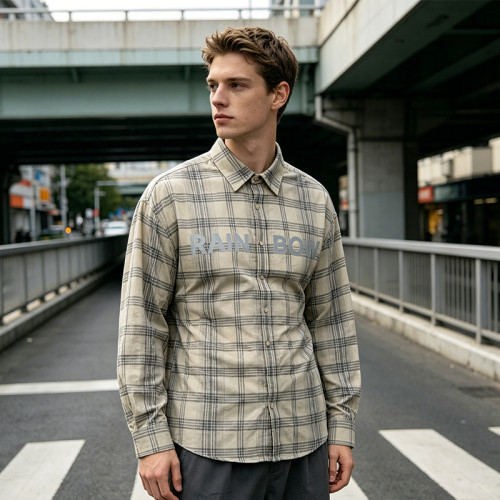 Long Sleeve Plaid with Reflective Print Shirt | Reflective Night Visible | Street Daily Outfit | Clothing Manufacturer