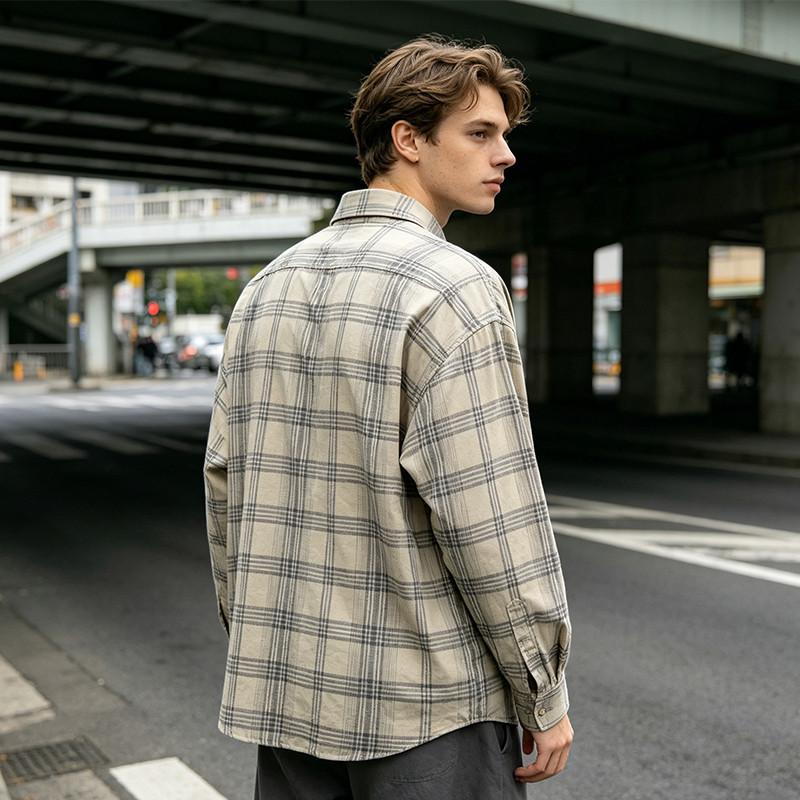 Long Sleeve Plaid with Reflective Print Shirt