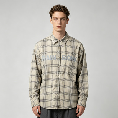 Long Sleeve Plaid with Reflective Print Shirt | Reflective Night Visible | Street Daily Outfit | Clothing Manufacturer
