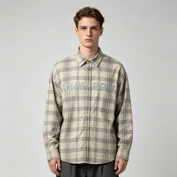 Long Sleeve Plaid with Reflective Print Shirt | Reflective Night Visible | Street Daily Outfit | Clothing Manufacturer
