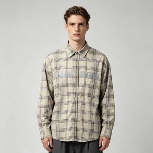 Long Sleeve Plaid with Reflective Print Shirt | Reflective Night Visible | Street Daily Outfit | Clothing Manufacturer