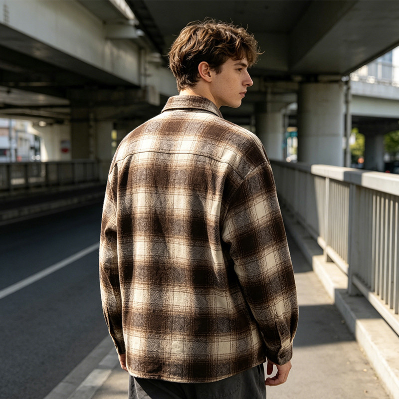 Silicone Print Long Sleeve Plaid Shirt