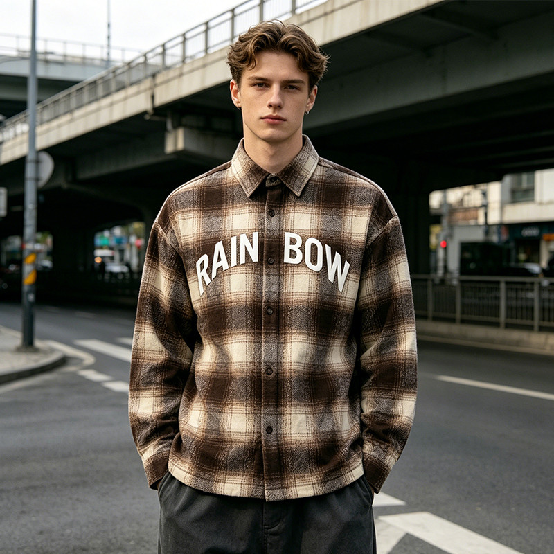 Silicone Print Long Sleeve Plaid Shirt