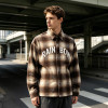 Silicone Print Long Sleeve Plaid Shirt | Oversized Fit | Cotton Blend Plaid Button Up Top | OEM Streetwear