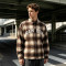 Silicone Print Long Sleeve Plaid Shirt | Oversized Fit | Cotton Blend Plaid Button Up Top | OEM Streetwear