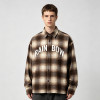 Silicone Print Long Sleeve Plaid Shirt | Oversized Fit | Cotton Blend Plaid Button Up Top | OEM Streetwear