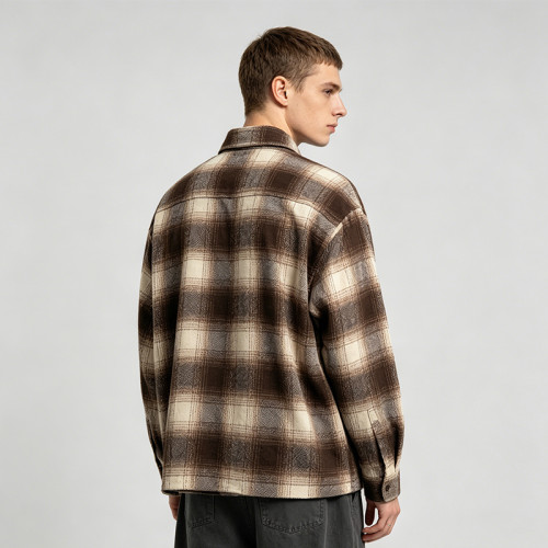 Silicone Print Long Sleeve Plaid Shirt | Oversized Fit | Cotton Blend Plaid Button Up Top | OEM Streetwear