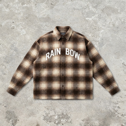 Silicone Print Long Sleeve Plaid Shirt | Oversized Fit | Cotton Blend Plaid Button Up Top | OEM Streetwear
