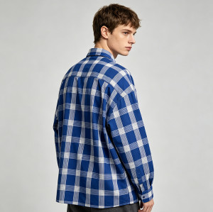 Leather Applique Long Sleeve Plaid Shirt | Oversized Fit | Light Woven Cotton Plaid Fabric | Custom Streetwear