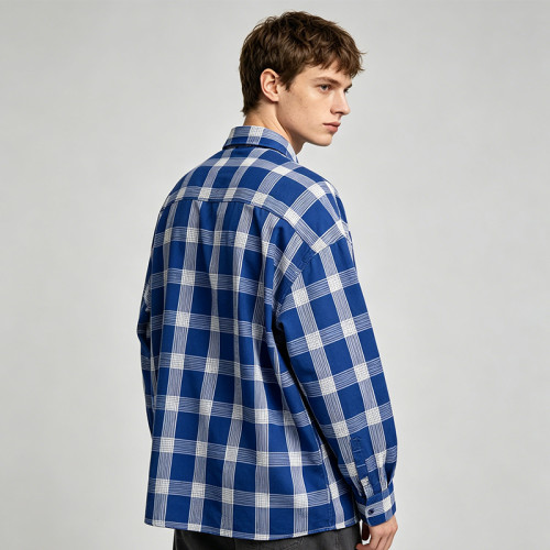 Leather Applique Long Sleeve Plaid Shirt | Oversized Fit | Light Woven Cotton Plaid Fabric | Custom Streetwear