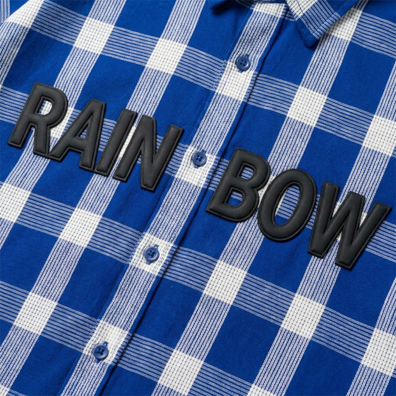 Leather Applique Long Sleeve Plaid Shirt