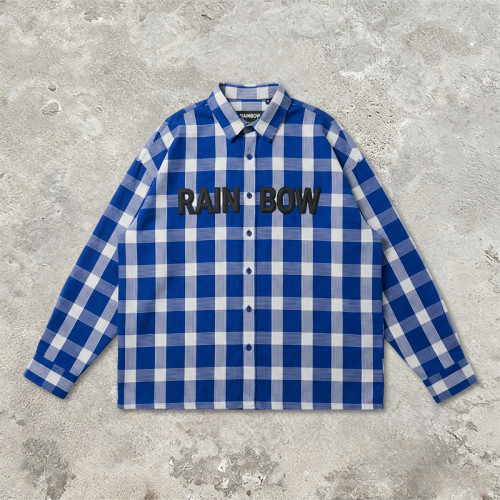 Leather Applique Long Sleeve Plaid Shirt | Oversized Fit | Light Woven Cotton Plaid Fabric | Custom Streetwear