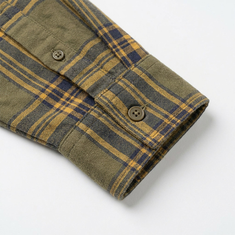 Long Sleeve Army Green Plaid Silicone Print Shirt