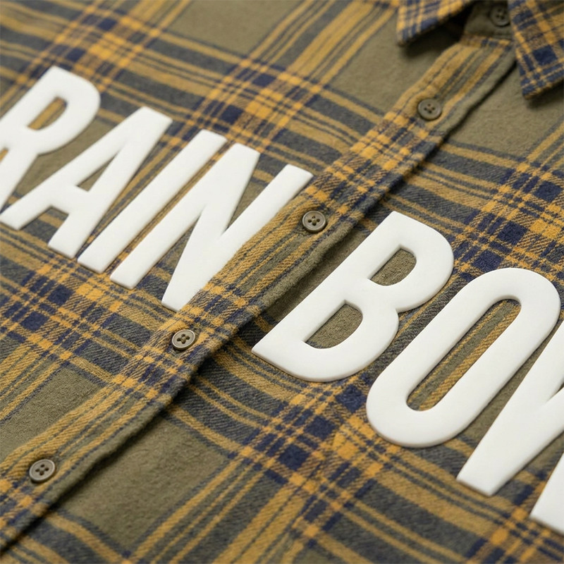 Long Sleeve Army Green Plaid Silicone Print Shirt
