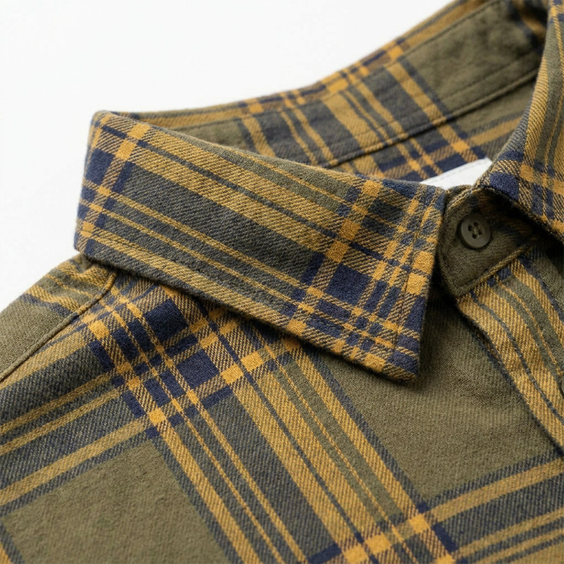 Long Sleeve Army Green Plaid Silicone Print Shirt