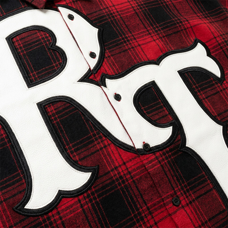 Applique Embroidery Long Sleeve Plaid Shirt