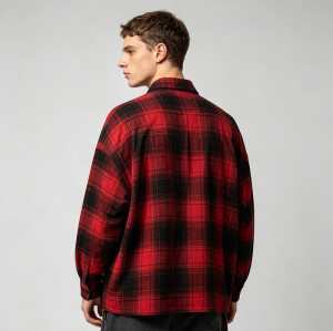 Applique Embroidery Long Sleeve Plaid Shirt | Loose Oversized Fit | 100% Cotton | OEM Streetwear