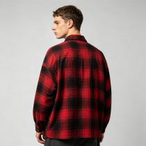 Applique Embroidery Long Sleeve Plaid Shirt | Loose Oversized Fit | 100% Cotton | OEM Streetwear