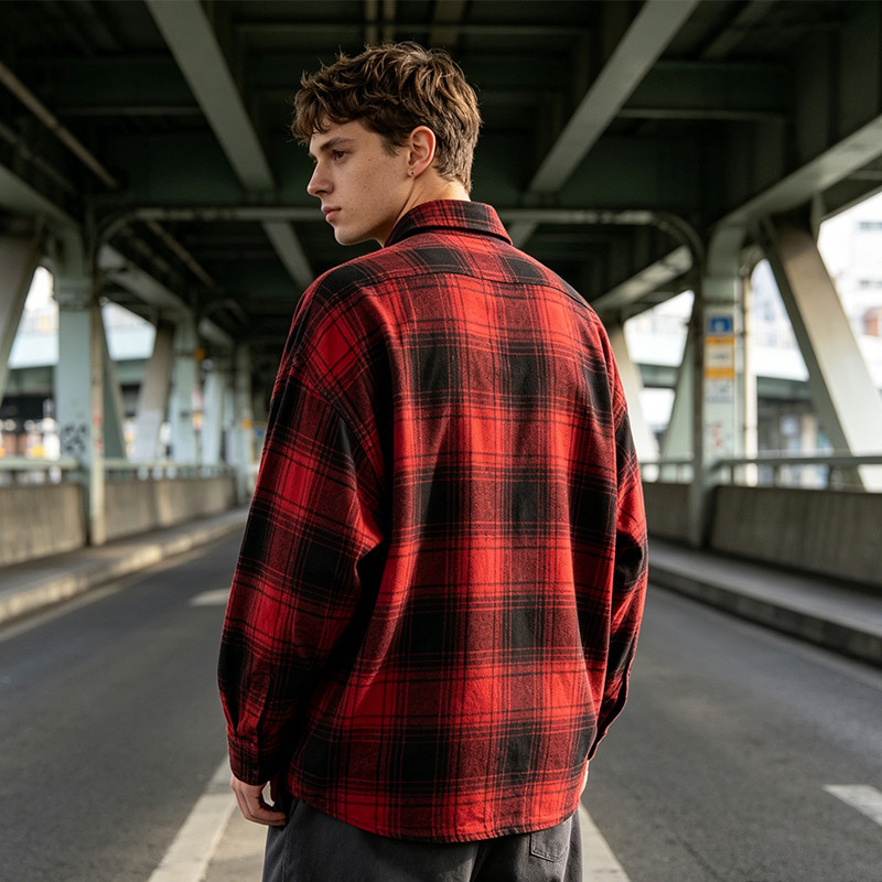 Applique Embroidery Long Sleeve Plaid Shirt