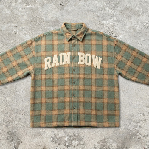Plaid Applique Shirt With Towel Embroidery | 100% Cotton | Casual Street Daily Wear | OEM Streetwear