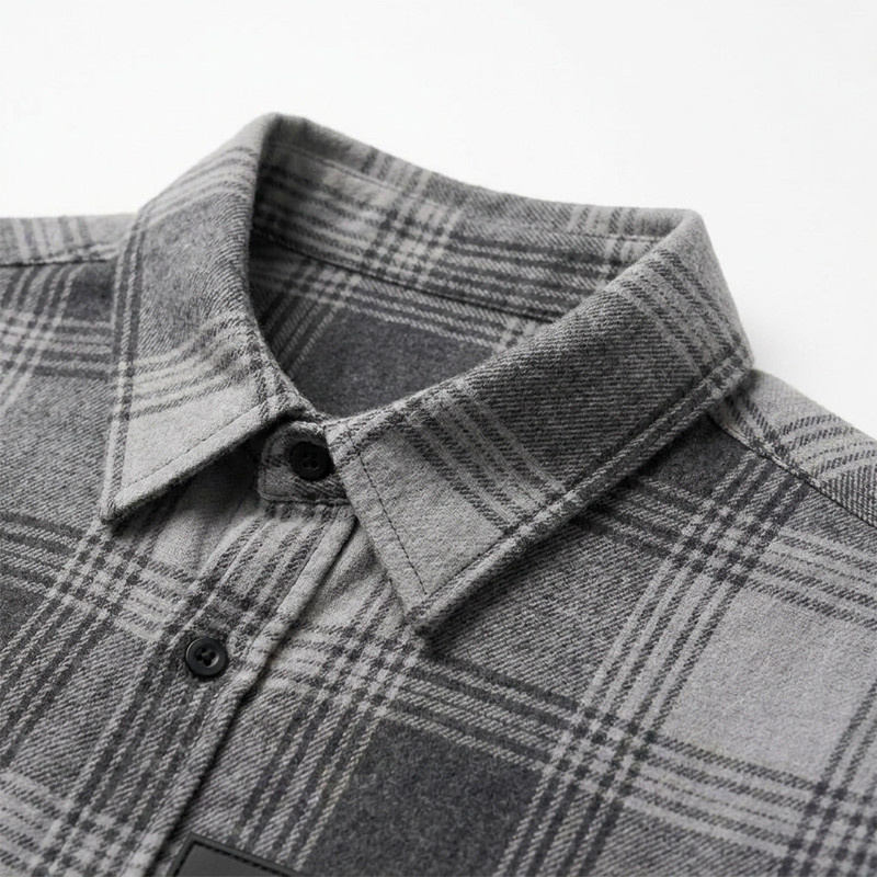 Grey Plaid Shirt With Leather Applique