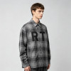 Grey Plaid Shirt With Leather Applique | 100% Cotton | Hip Hop Street Daily Wear | Clothing Manufacturer