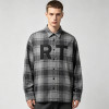 Grey Plaid Shirt With Leather Applique | 100% Cotton | Hip Hop Street Daily Wear | Clothing Manufacturer
