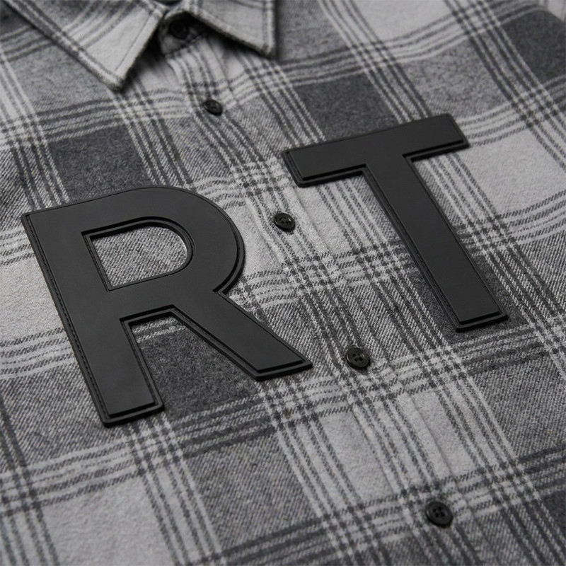 Grey Plaid Shirt With Leather Applique