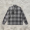 Grey Plaid Shirt With Leather Applique | 100% Cotton | Hip Hop Street Daily Wear | Clothing Manufacturer